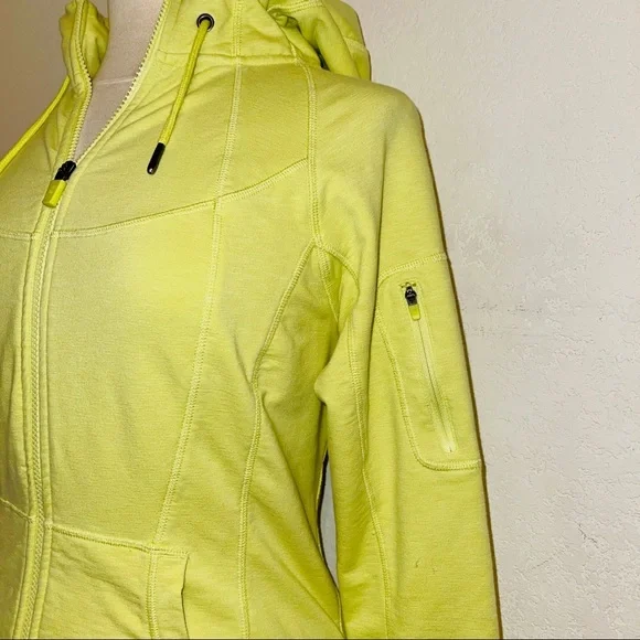 Athleta Slub Strength Hoodie Jacket S Lime-Yellow Work-Out Athleisure - Picture 3 of 8